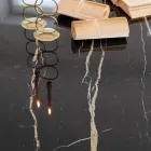 Mesa de Jantar em Florim Thunder Night Cerâmica Polida e Aço - Medunotav Viadurini