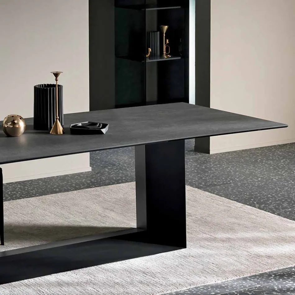 Mesa de jantar em cerâmica antracite Savoy Stone Made in Italy - Dark Brown Viadurini