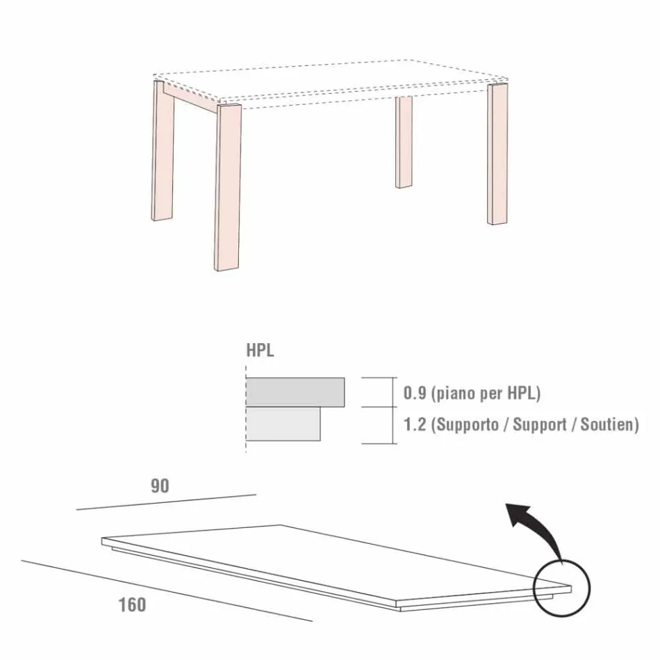 Mesa de Jantar em Hpl Marble Effect e Lacquered Metal Made in Italy - Júpiter Viadurini
