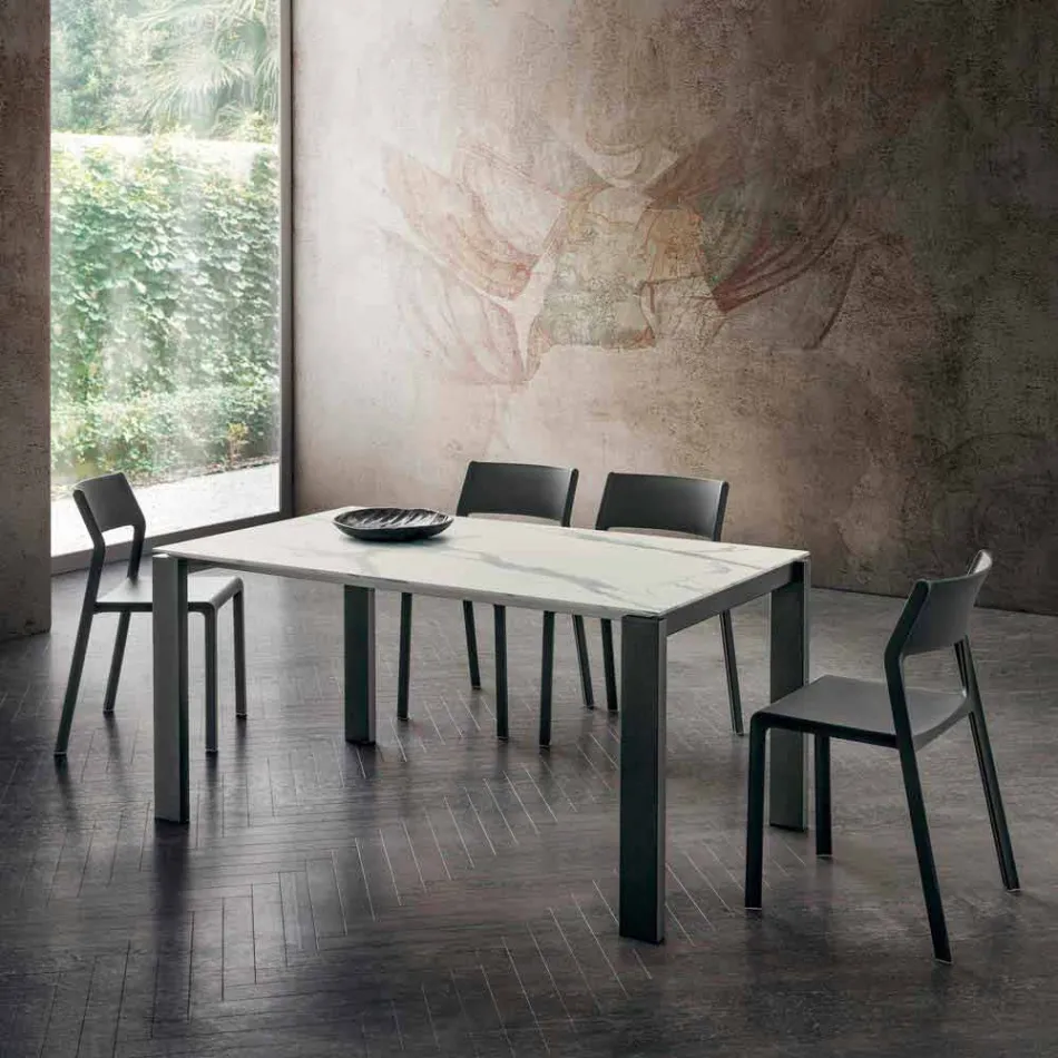 Mesa de Jantar em Hpl Marble Effect e Lacquered Metal Made in Italy - Júpiter Viadurini