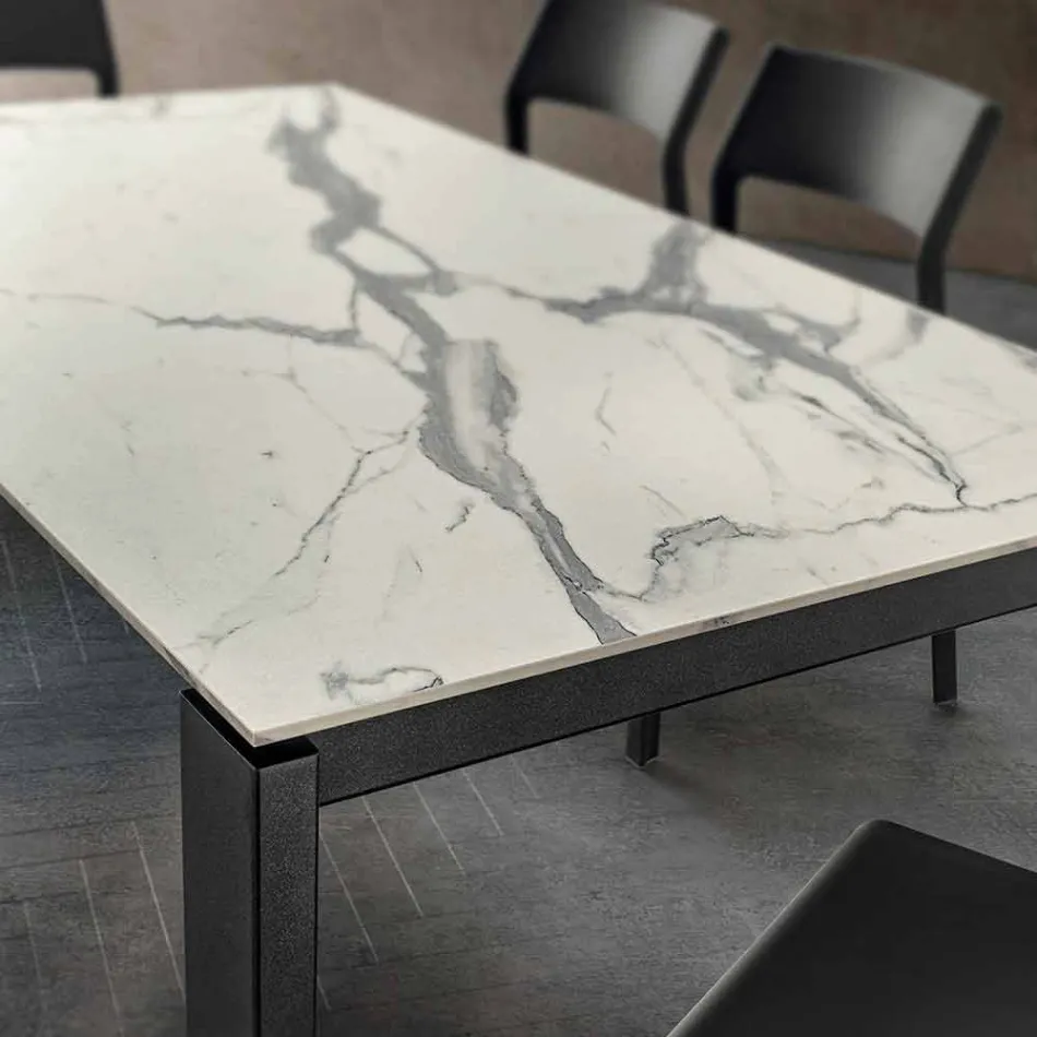Mesa de Jantar em Hpl Marble Effect e Lacquered Metal Made in Italy - Júpiter Viadurini