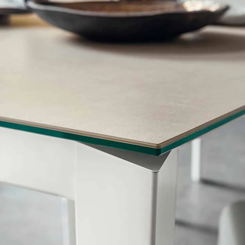 Mesa de Jantar em Laminam e Metal Pintado Made in Italy - Efisto Viadurini