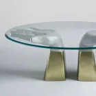 Mesa de jantar de madeira com tampo de vidro, feita na Itália, Bartolo Viadurini