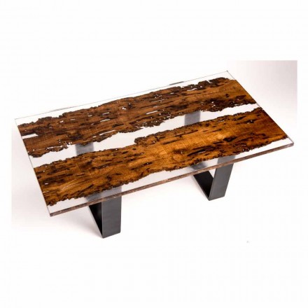 Mesa de jantar em madeira de briccola e resina Giuda artesanal Viadurini