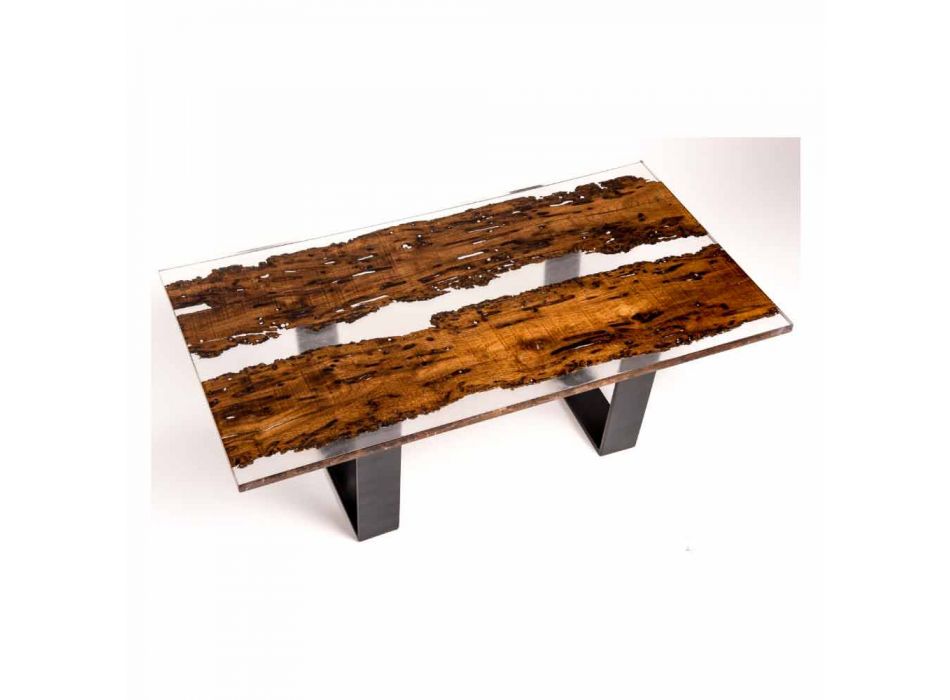 Mesa de jantar em madeira de briccola e resina Giuda artesanal Viadurini