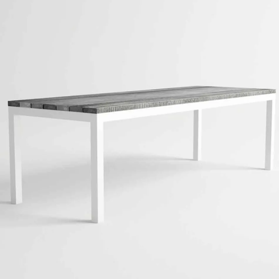 Mesa de jantar de madeira e alumínio para exterior de design moderno - Ganges Viadurini
