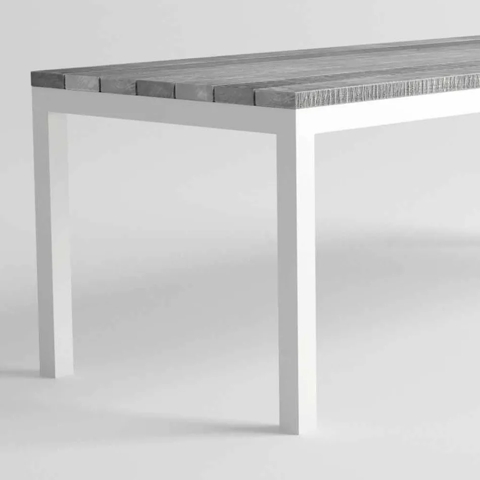 Mesa de jantar de madeira e alumínio para exterior de design moderno - Ganges Viadurini