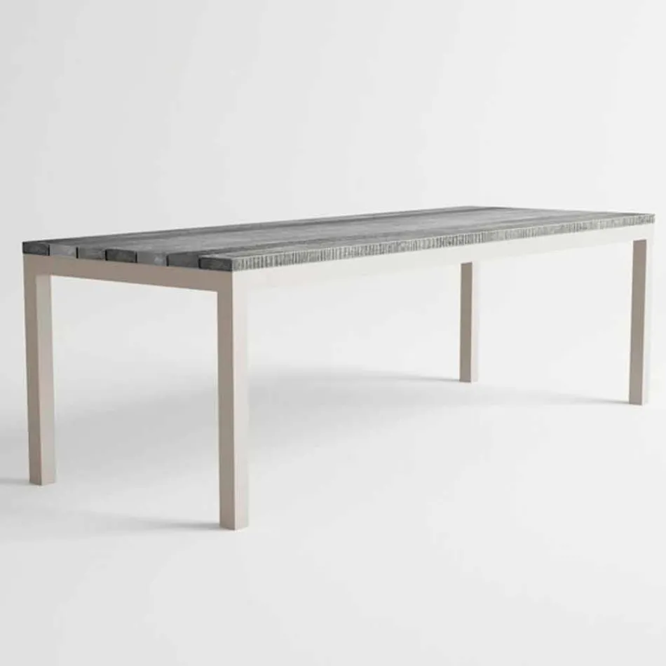Mesa de jantar de madeira e alumínio para exterior de design moderno - Ganges Viadurini