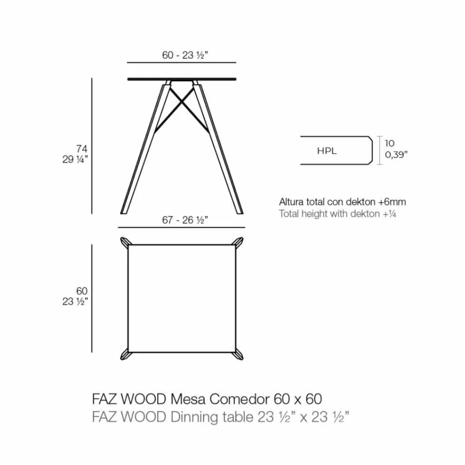 Mesa de jantar Square Design Wood e Hpl, 4 peças - Faz Wood by Vondom Viadurini