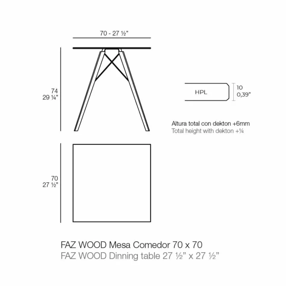 Mesa de jantar Square Design Wood e Hpl, 4 peças - Faz Wood by Vondom Viadurini