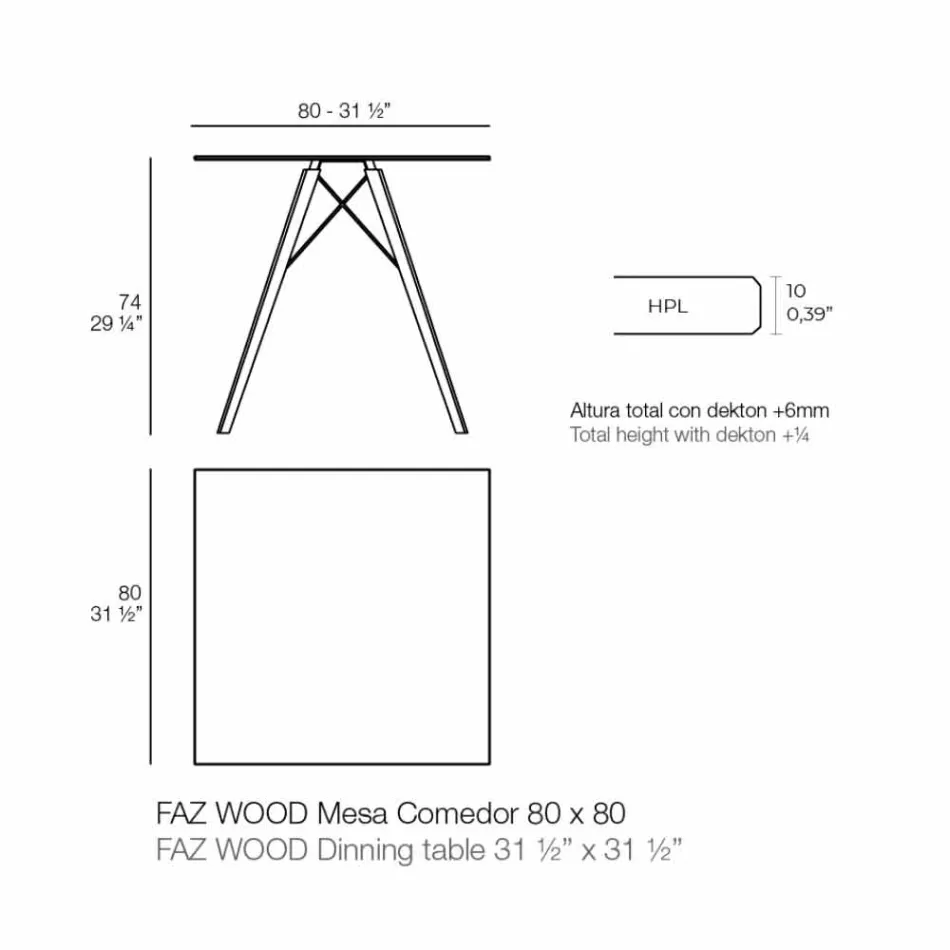 Mesa de jantar Square Design Wood e Hpl, 4 peças - Faz Wood by Vondom Viadurini