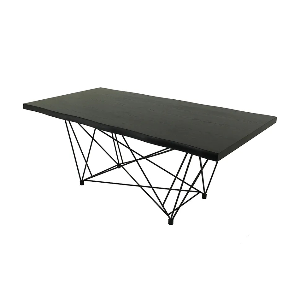 Mesa de Jantar em Folheado de Madeira e Aço Fabricado na Itália - Ezzellino Viadurini