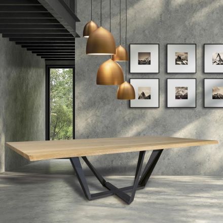 Mesa de jantar em madeira de carvalho e metal cinza ferro fabricado na Itália - Patty Viadurini