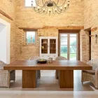 Mesa de Jantar em Madeira Tropical Reciclada com Base Dupla - Slide Viadurini