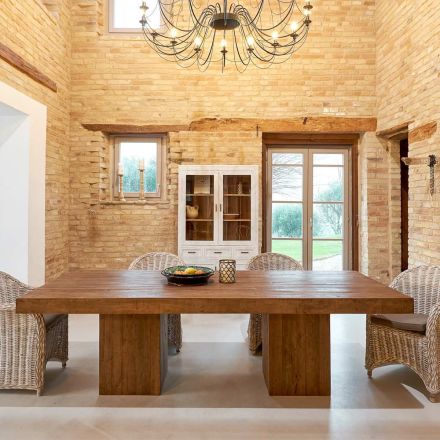 Mesa de Jantar em Madeira Tropical Reciclada com Base Dupla - Slide Viadurini