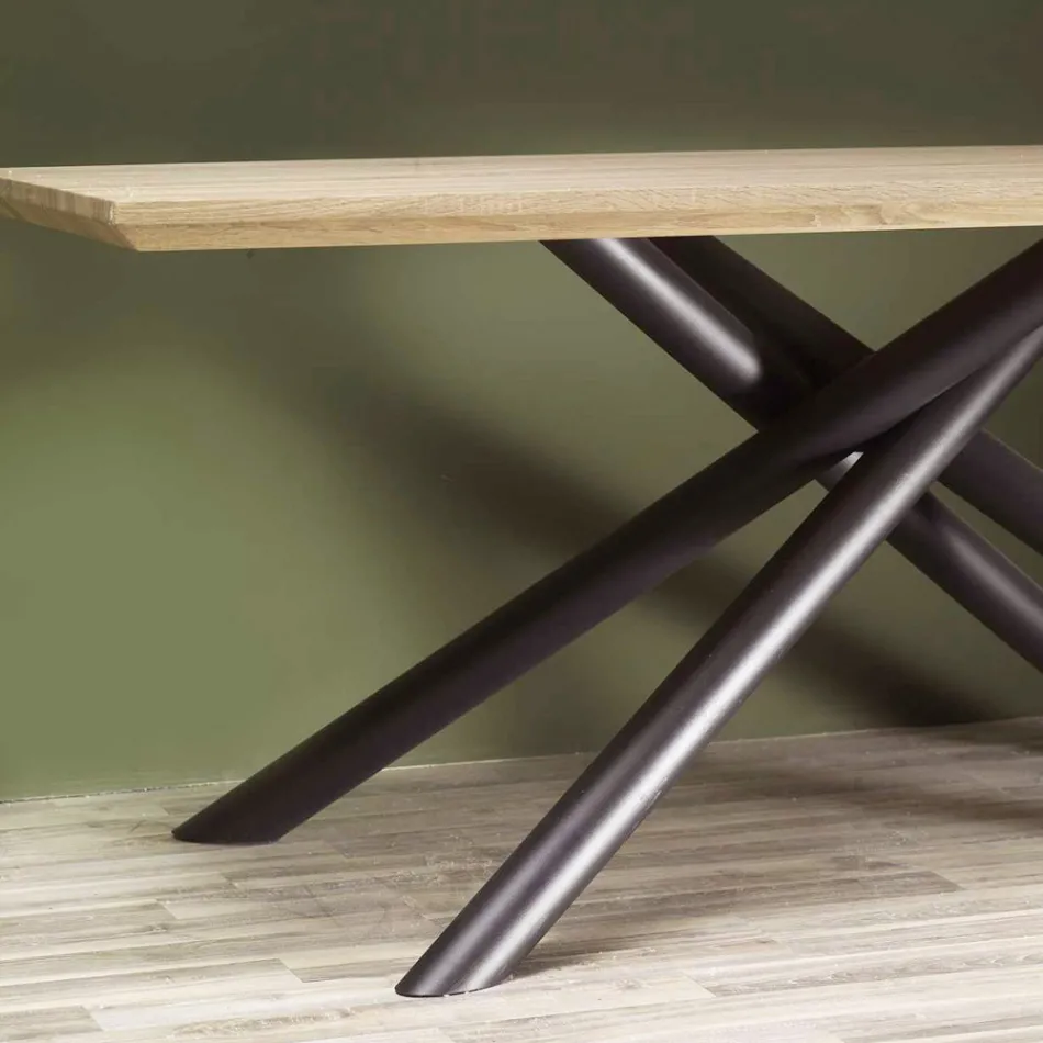 Mesa de jantar em MDF efeito madeira e base metálica preta - Sunset Viadurini