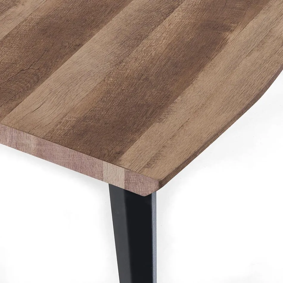 Mesa de Jantar em Mdf Oak Acabamento e Matt Black Steel - Gherardo Viadurini