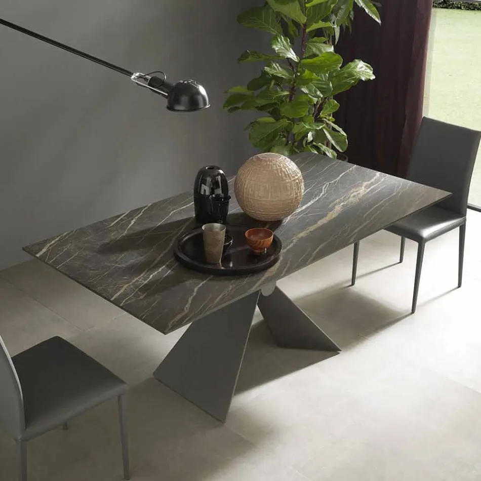 Mesa de jantar de metal e tampo de cerâmica Made in Italy Design - Anaconda Viadurini