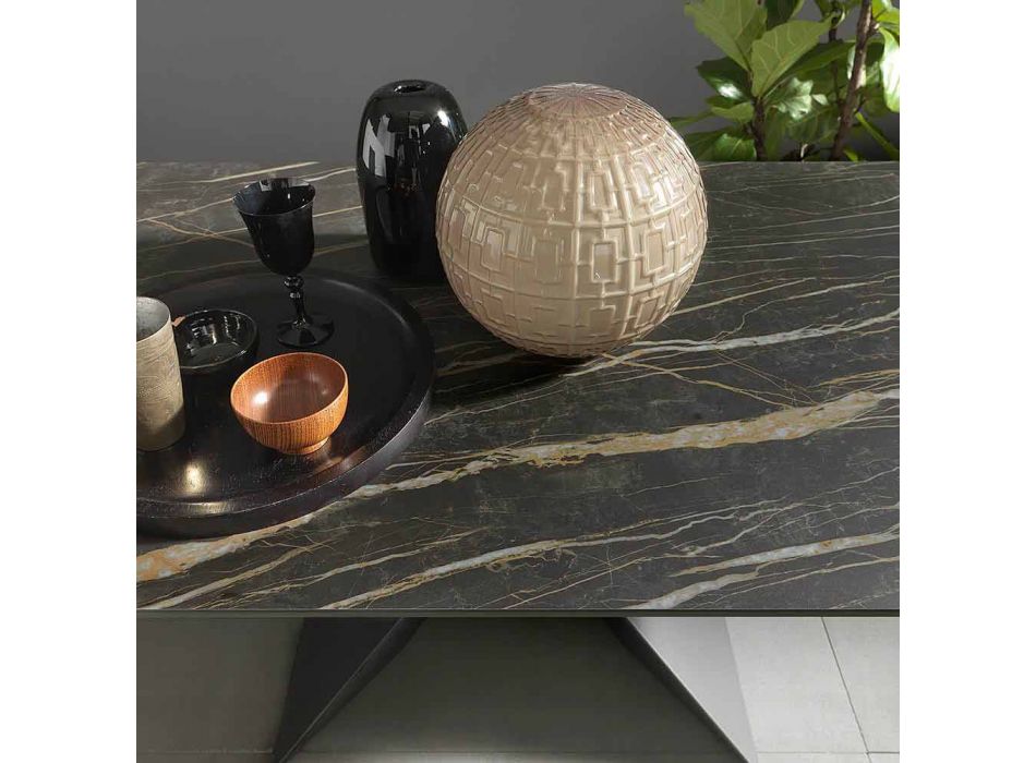 Mesa de jantar de metal e tampo de cerâmica Made in Italy Design - Anaconda Viadurini