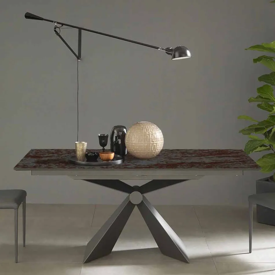 Mesa de jantar de metal e tampo de cerâmica Made in Italy Design - Anaconda Viadurini