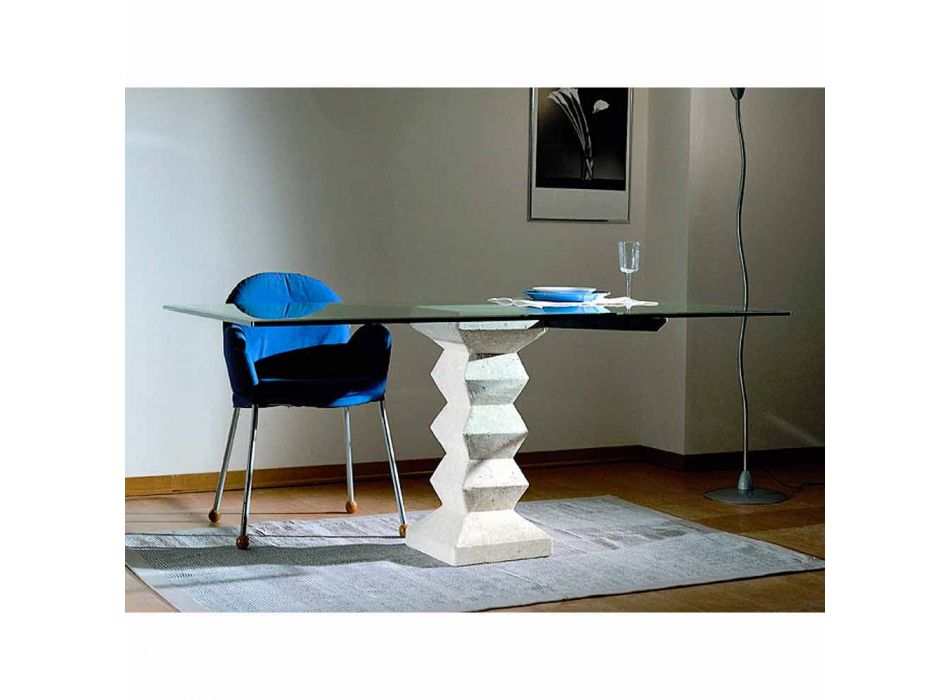 Pedra contemporânea e mesa de jantar de cristal com design bacco Viadurini