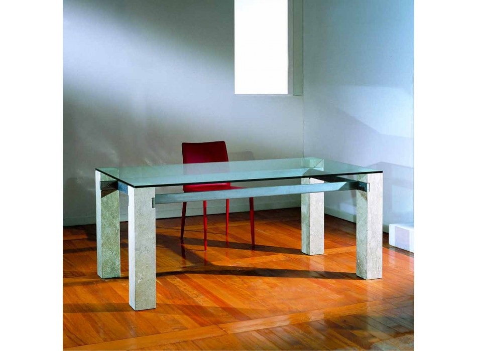 Ebea pedra de design contemporâneo e mesa de jantar de cristal Viadurini