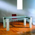 Moderna mesa de jantar feita de cristal e Vicenza pedra natural Ebea