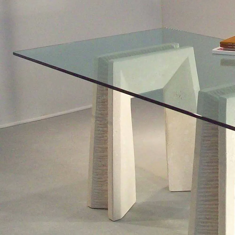Arianna pedra contemporânea e mesa de jantar de cristal Viadurini