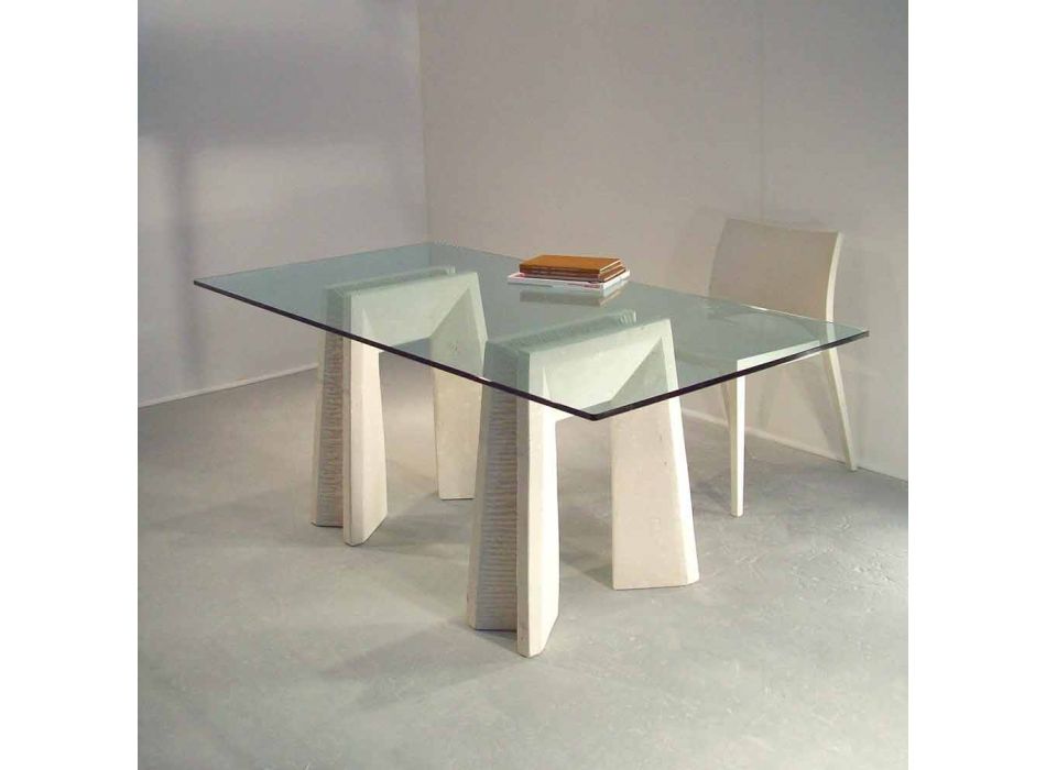 Arianna pedra contemporânea e mesa de jantar de cristal Viadurini