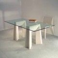 Moderna mesa de jantar feita de pedra natural Vicenza e cristal Arianna