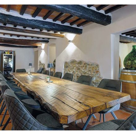Mesa de jantar de carvalho secular e 14 cadeiras incluídas Made in Italy - Dite, peça única Viadurini