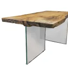 Mesa de Jantar em Carvalho Secular e Base em Cristal Made in Italy - Dite Viadurini