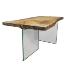 Mesa de Jantar em Carvalho Secular e Base em Cristal Made in Italy - Dite Viadurini