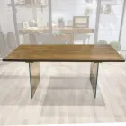 Mesa de jantar em carvalho maciço e base de cristal fabricada na Itália - Iker Viadurini