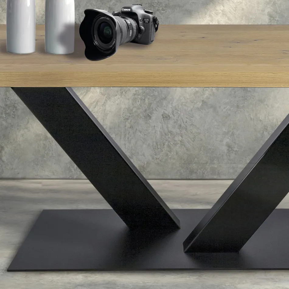 Mesa de Jantar em Carvalho Masellato e Metal Made in Italy - Riad Viadurini