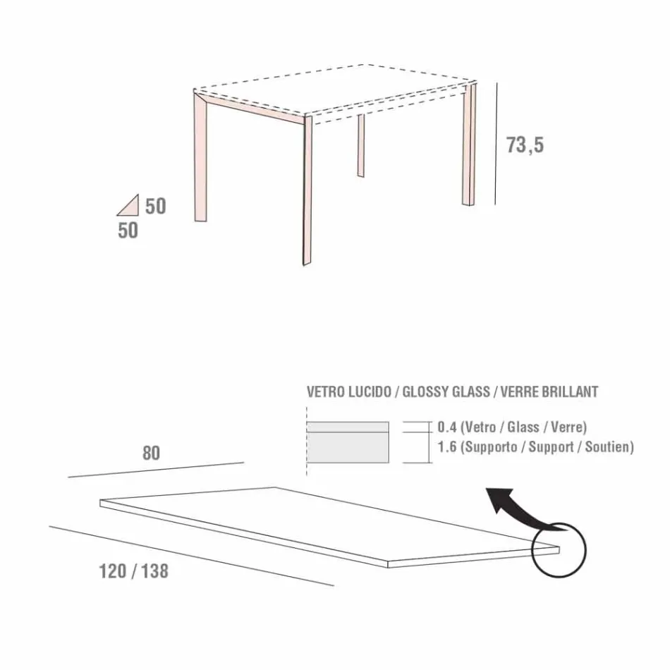 Mesa de Jantar em Vidro Branco e Metal Pintado Made in Italy - Broche Viadurini