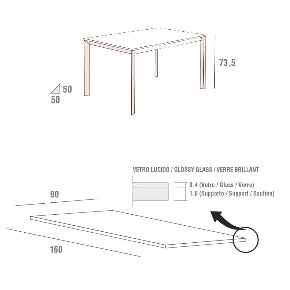 Mesa de Jantar em Vidro Branco e Metal Pintado Made in Italy - Broche Viadurini