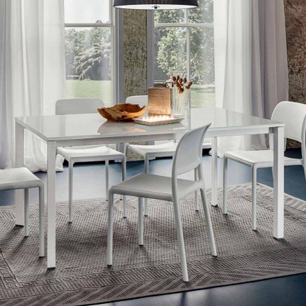 Mesa de Jantar em Vidro Branco e Metal Pintado Made in Italy - Broche Viadurini