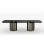 Mesa de jantar moderna em vidro e metal, fabricada na Itália - Duna Viadurini