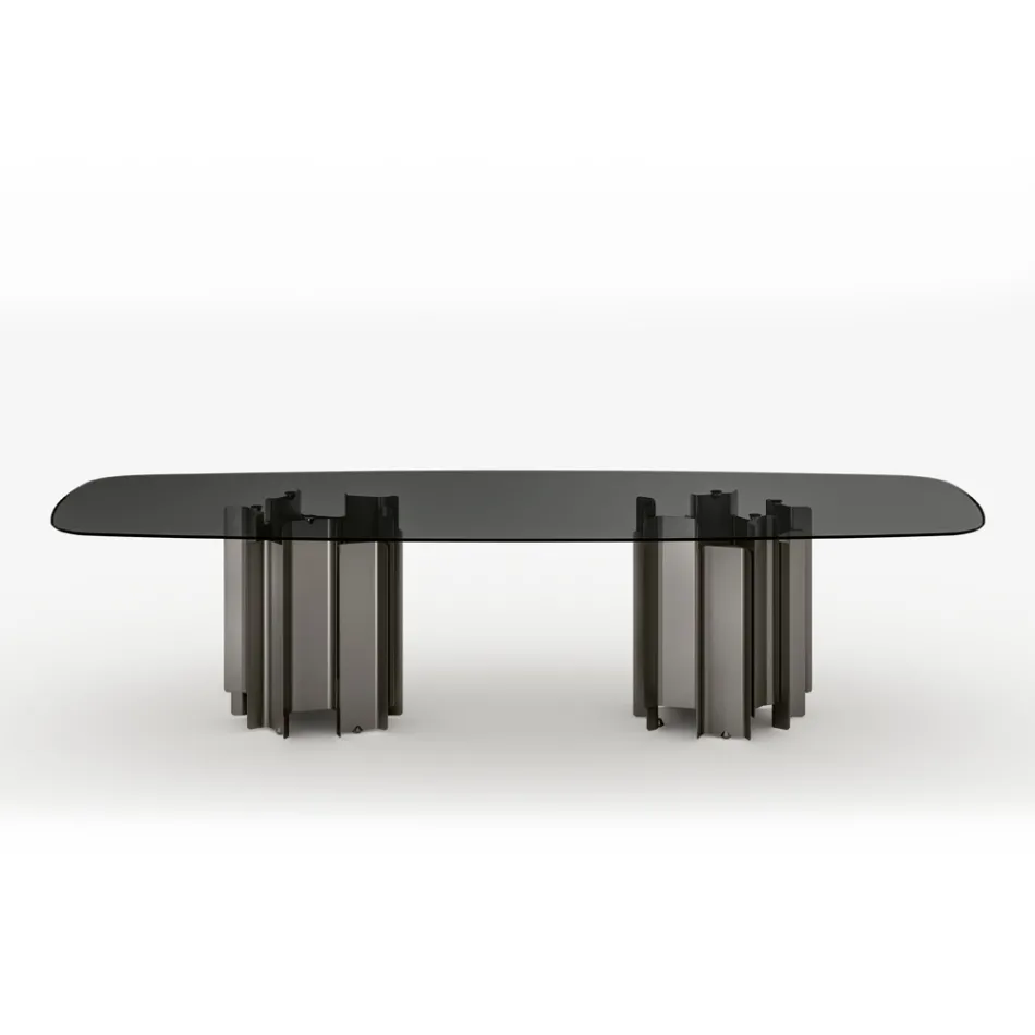 Mesa de jantar moderna em vidro e metal, fabricada na Itália - Duna Viadurini