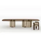 Mesa de jantar moderna em vidro e metal, fabricada na Itália - Duna Viadurini