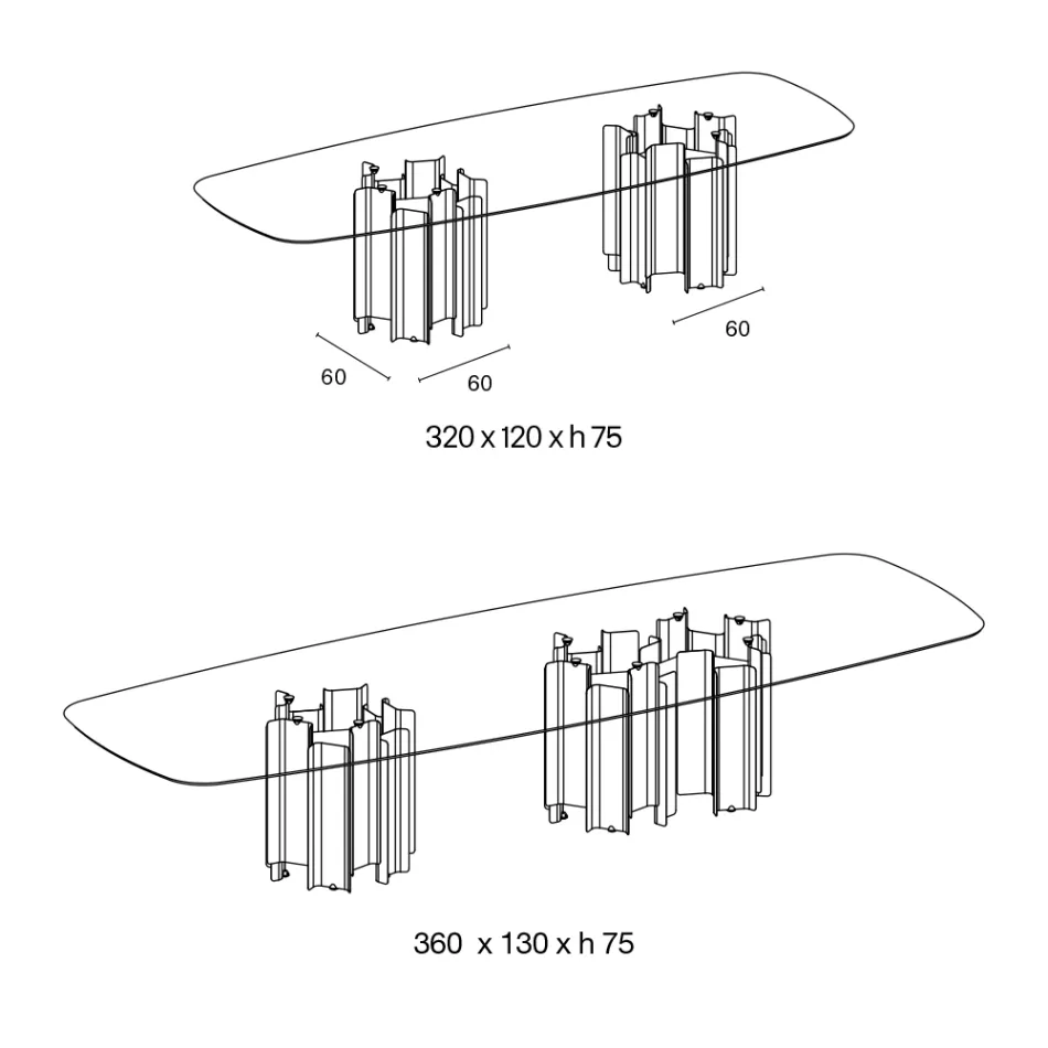 Mesa de jantar moderna em vidro e metal, fabricada na Itália - Duna Viadurini