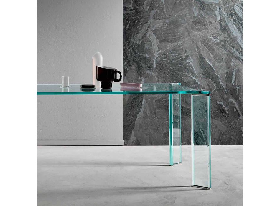 Mesa de Jantar em Vidro Extra-claro Luxo Design 4 Dimensões - Kuduro Viadurini