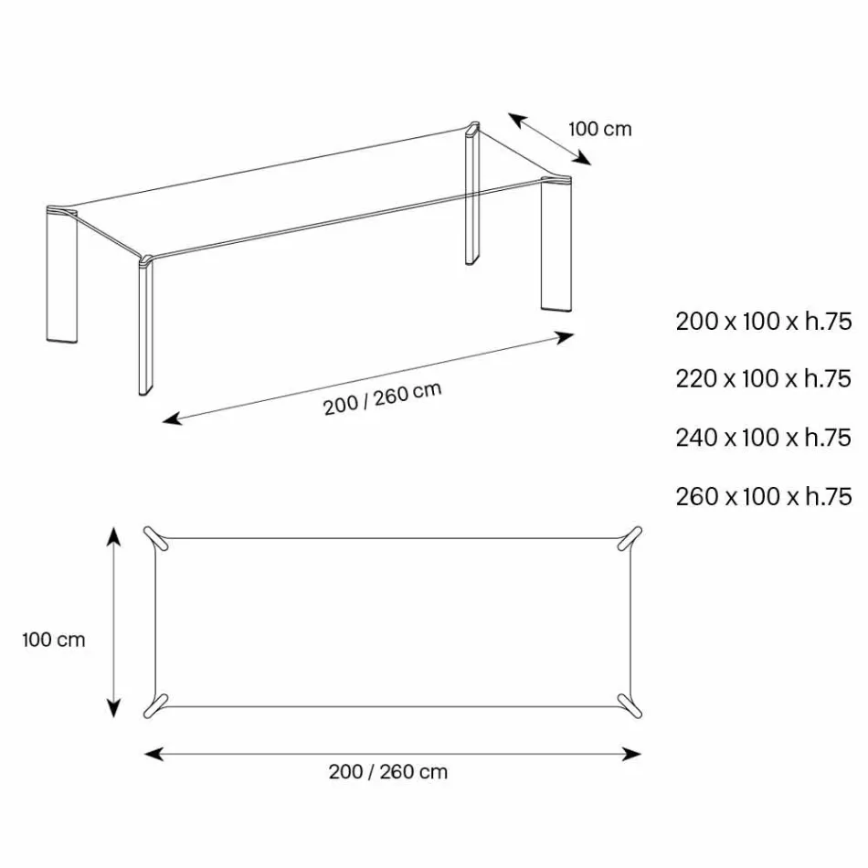 Mesa de Jantar em Vidro Extra-claro Luxo Design 4 Dimensões - Kuduro Viadurini
