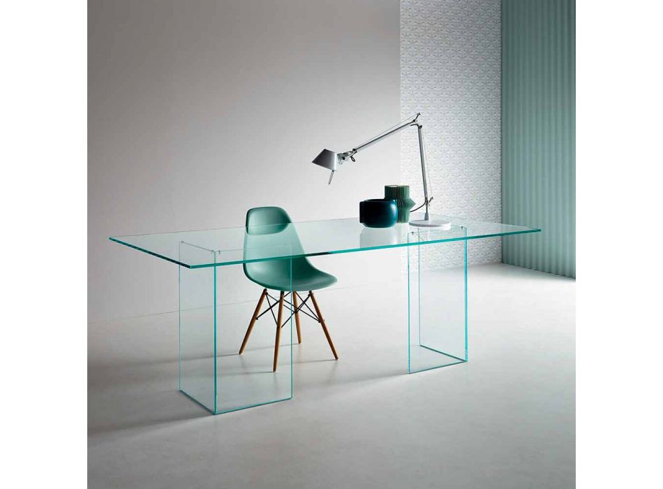 Mesa de Jantar Design em Vidro Extraclear 8 Dimensões - Pollinare Viadurini