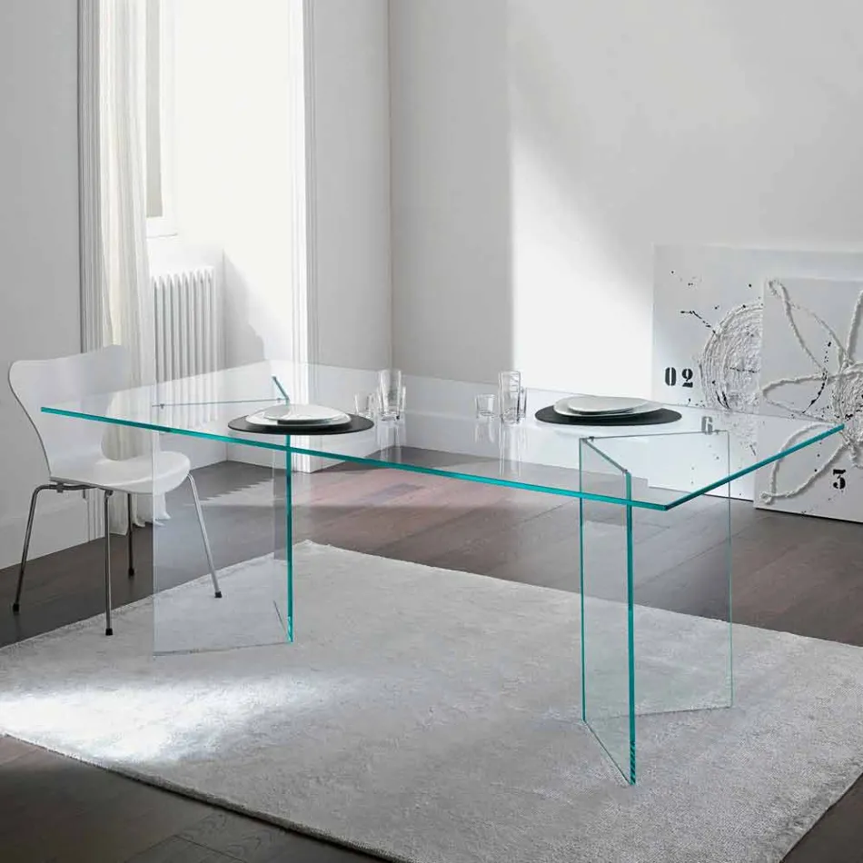Mesa de Jantar Design em Vidro Extraclear 8 Dimensões - Pollinare Viadurini