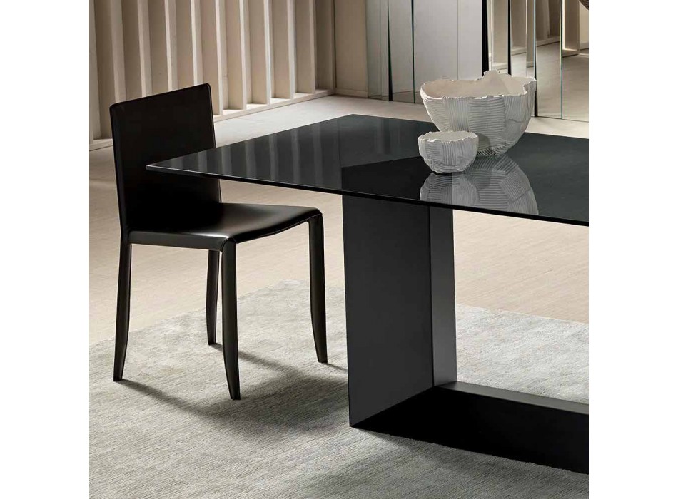 Mesa de jantar em vidro fumado ou extraleve e metal fabricado na Itália - marrom escuro Viadurini