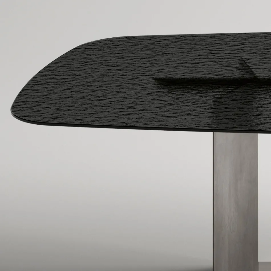 Mesa de jantar de design italiano em vidro fundido com acabamento em bronze ou fumê - Moro Viadurini