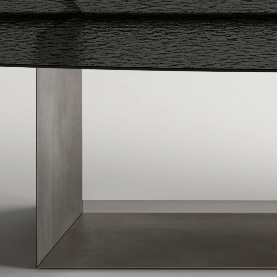 Mesa de jantar de design italiano em vidro fundido com acabamento em bronze ou fumê - Moro Viadurini