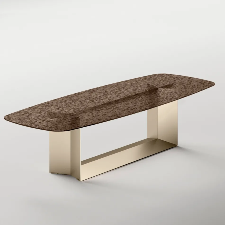 Mesa de jantar de design italiano em vidro fundido com acabamento em bronze ou fumê - Moro Viadurini